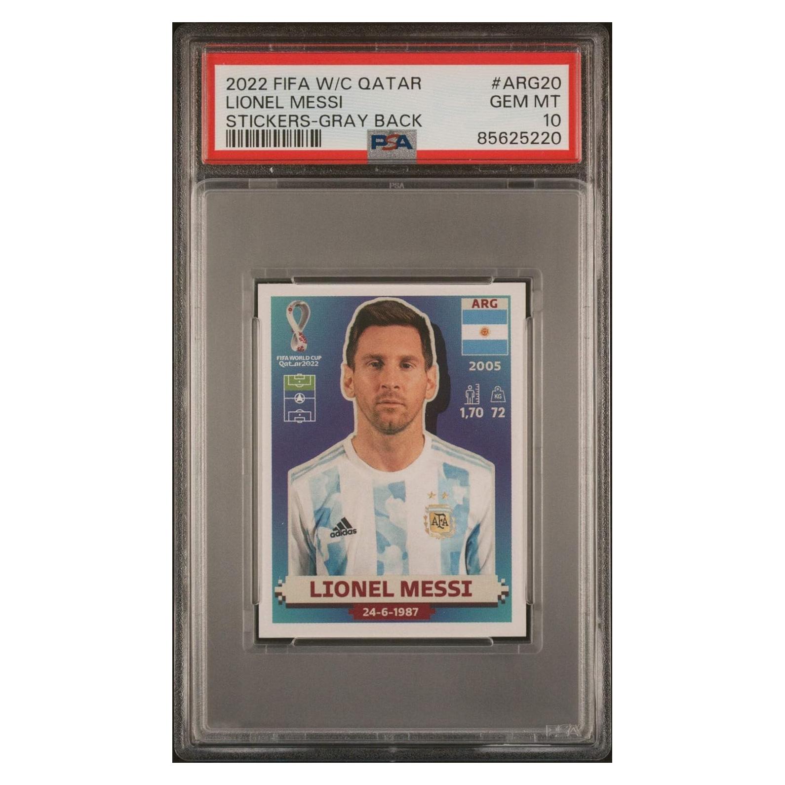 Calcomanía de Fútbol Panini 2022 Messi #ARG20 PSA 10