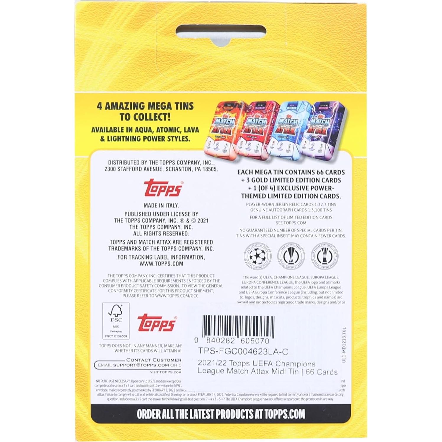 Mega Tin Match Attax Topps UEFA 2021-22 - 66 Tarjetas + 4 Exclusivas