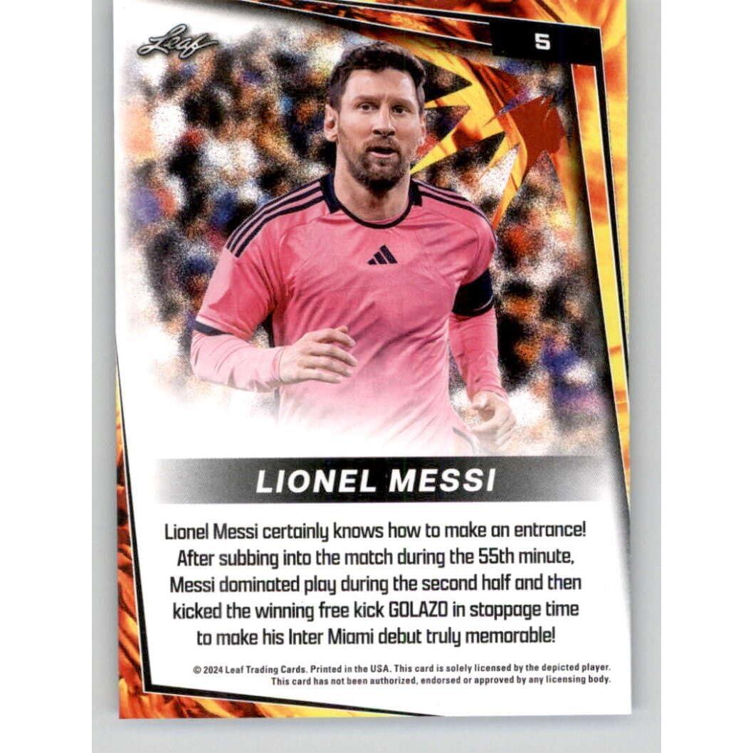Tarjeta de Fútbol Panini 2024 Leaf Soccer Messi #5 Raw NM