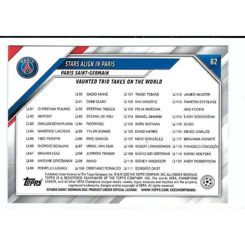 Tarjeta de Fútbol Topps 2021-22 Messi Mbappé Neymar PSG