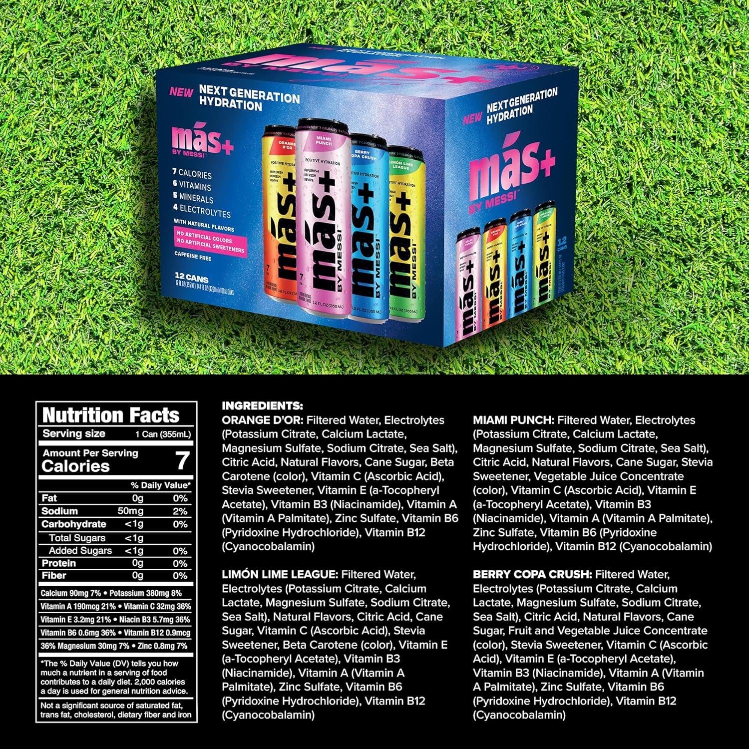 Bebida Deportiva Más+ de Messi - Paquete Variedad 12 Latas 355ml