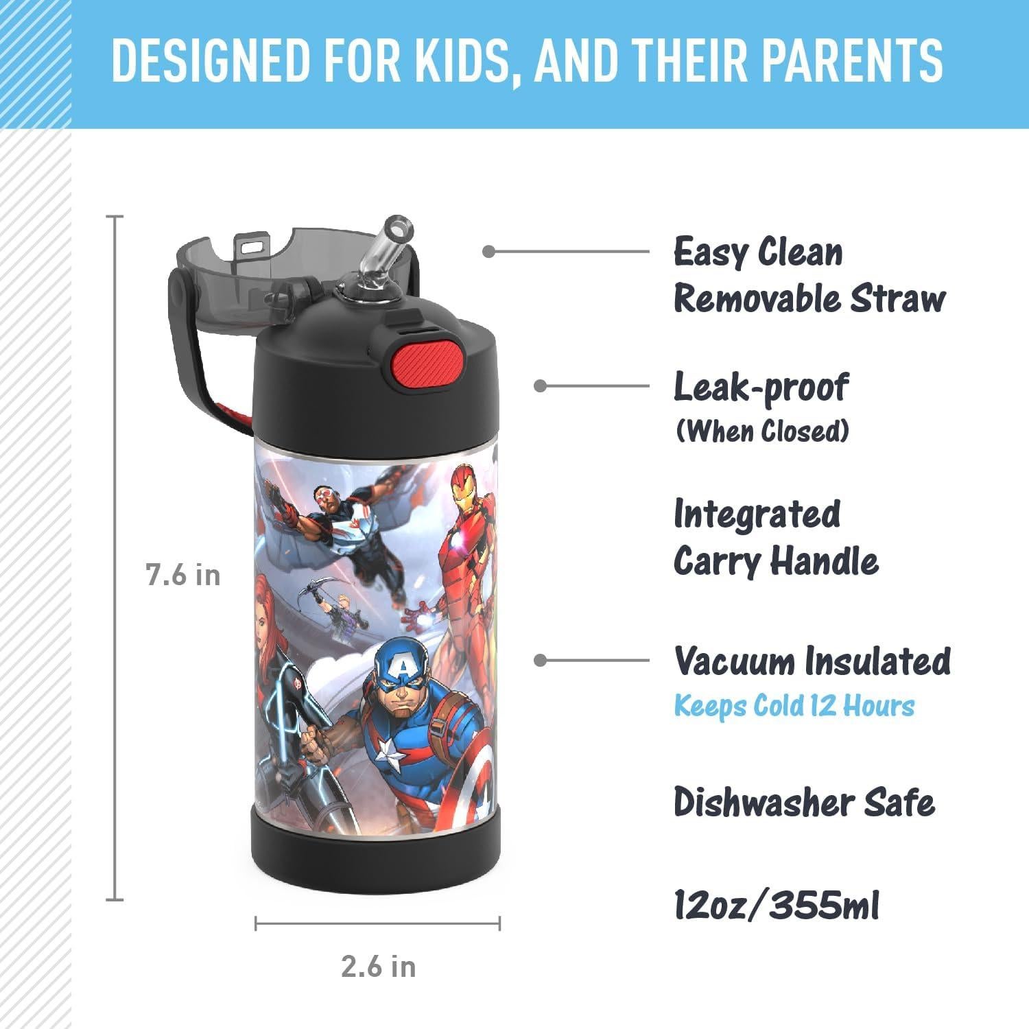 Botella de Agua THERMOS FUNtainer 354ml con Pajilla Avengers
