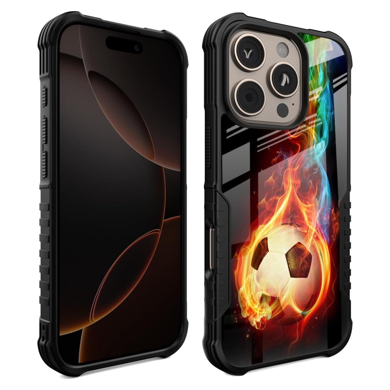 Funda Dura Antigolpes POCOOA para iPhone 16 Pro Fútbol Deportivo