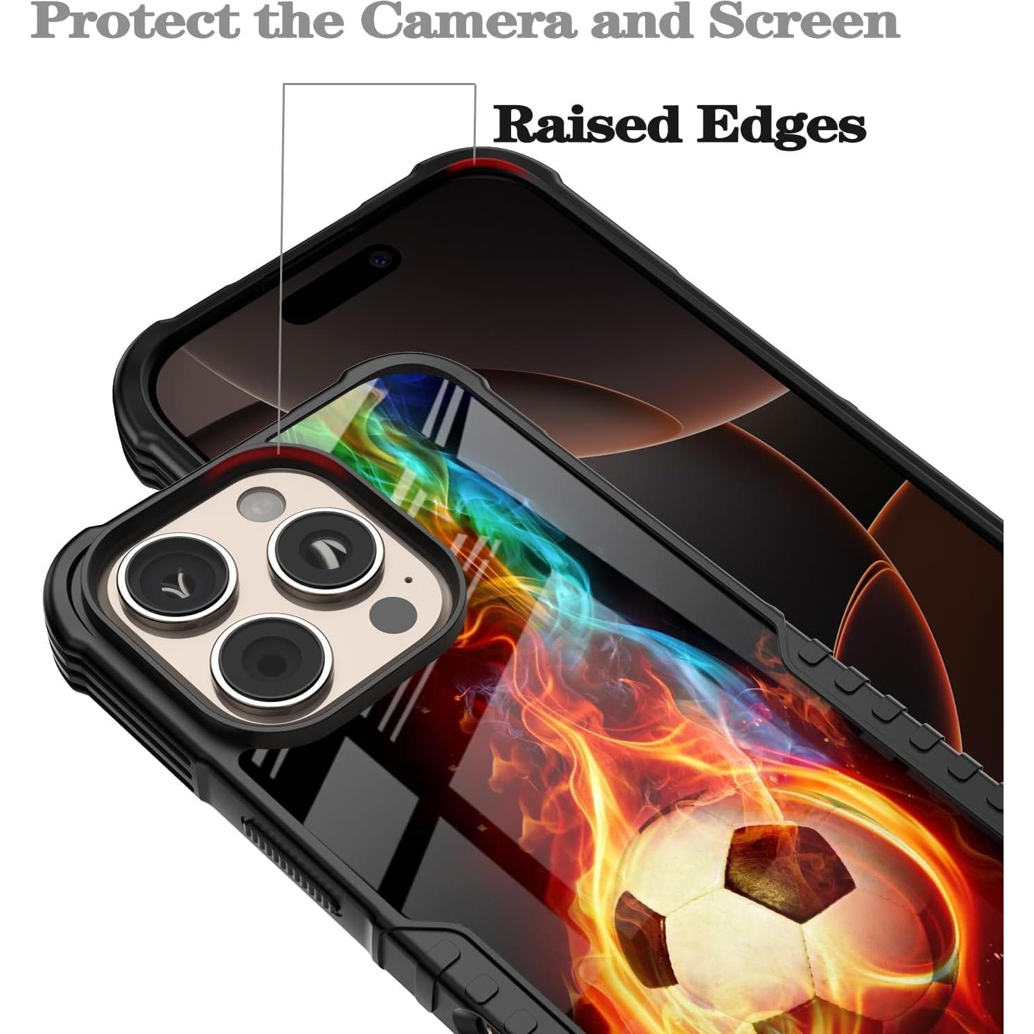 Funda Dura Antigolpes POCOOA para iPhone 16 Pro Fútbol Deportivo