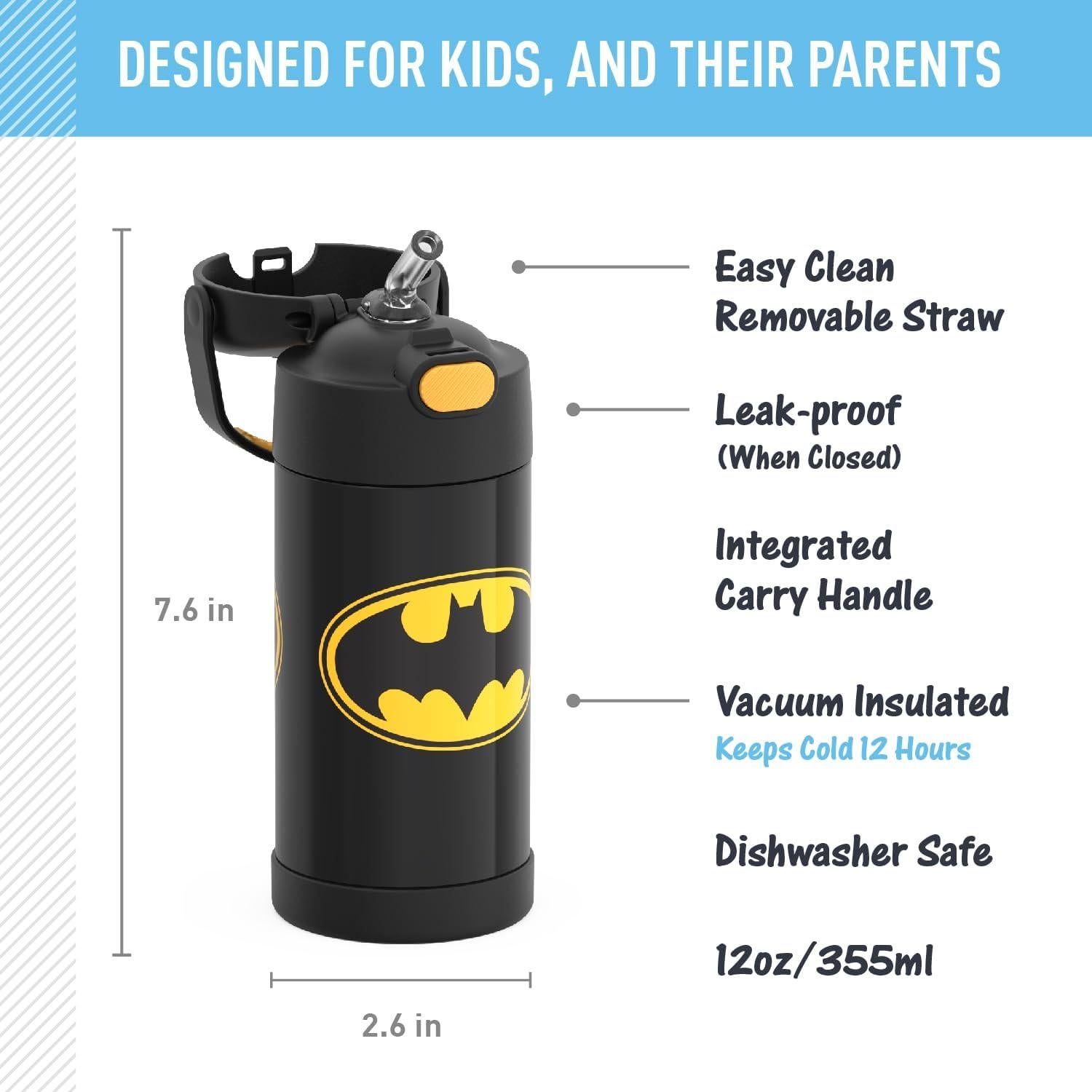 Botella de Agua THERMOS FUNTAINER 354 ml con Pajita - Batman