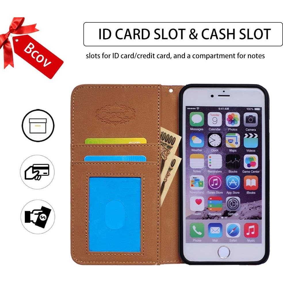 Funda de Cuero Flip Bcov para iPhone 13 con Soporte y Ranuras