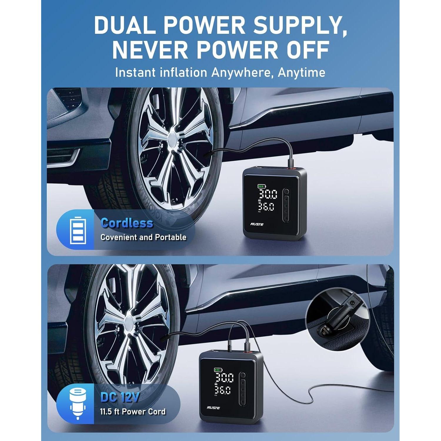 Compresor de Aire Portátil NUSTE 150 PSI 12V para Neumáticos