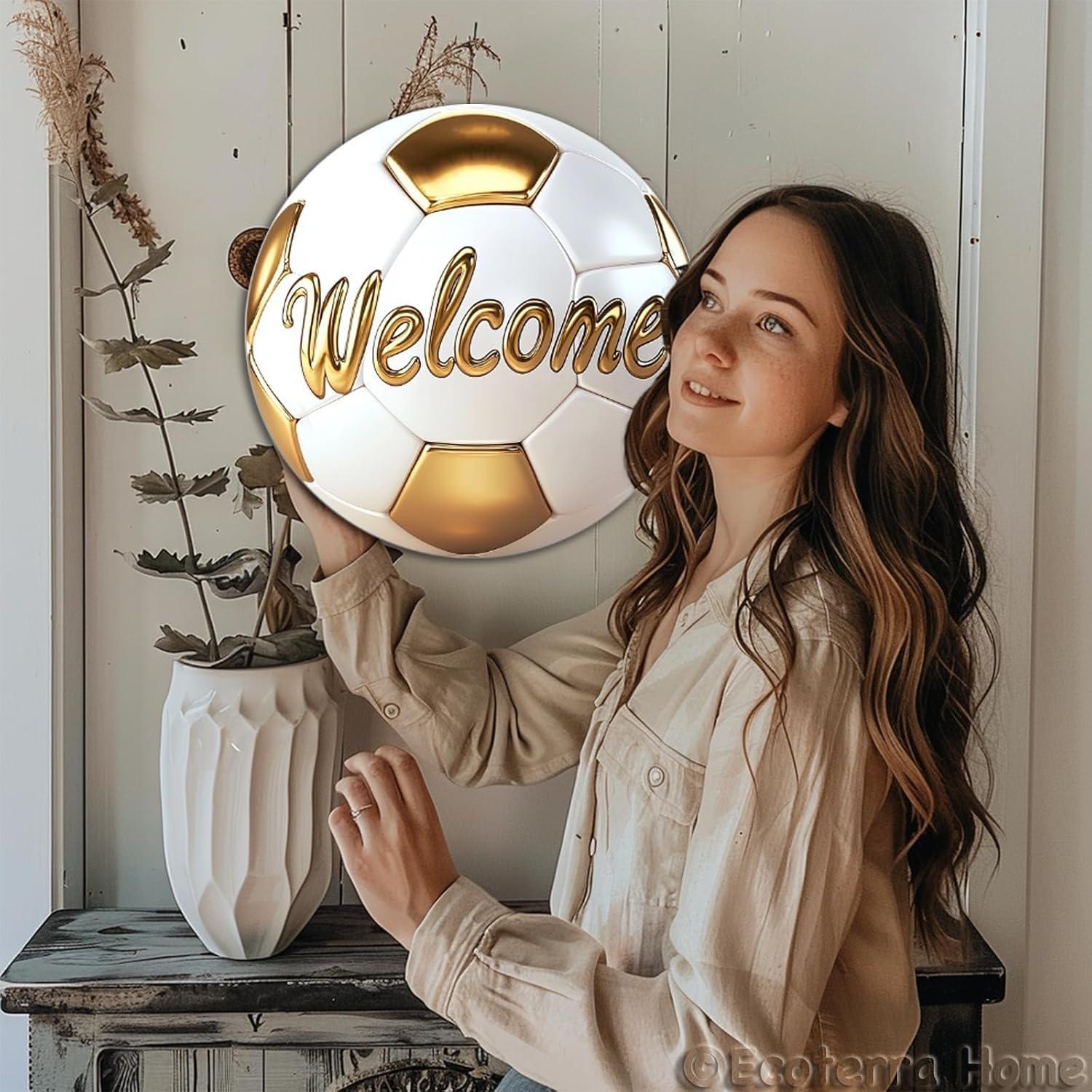 Cartel Decorativo de Fútbol Ecoterra 30.48 cm Bienvenido