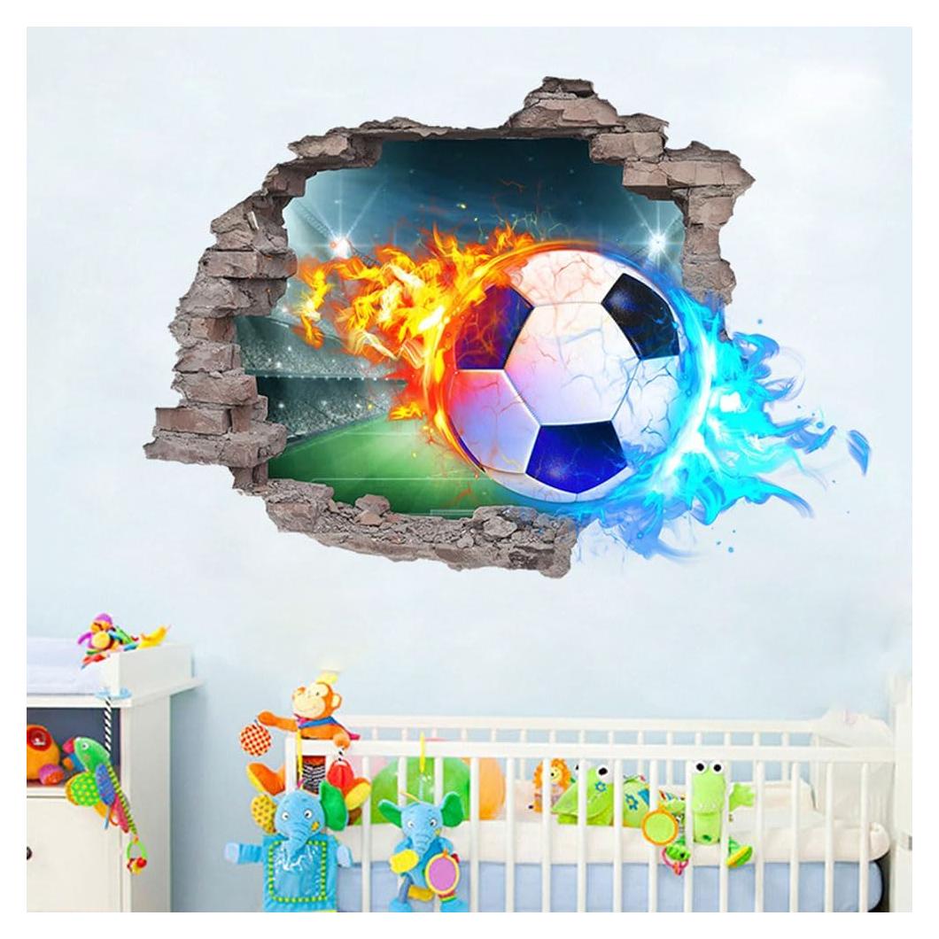 Calcomanías de Pared 3D JQPYGB Fútbol PVC Removibles