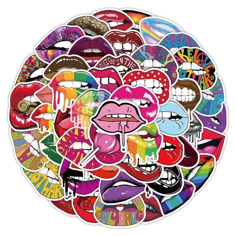 50 Etiquetas de Vinilo Impermeables Sticker Universe Labios