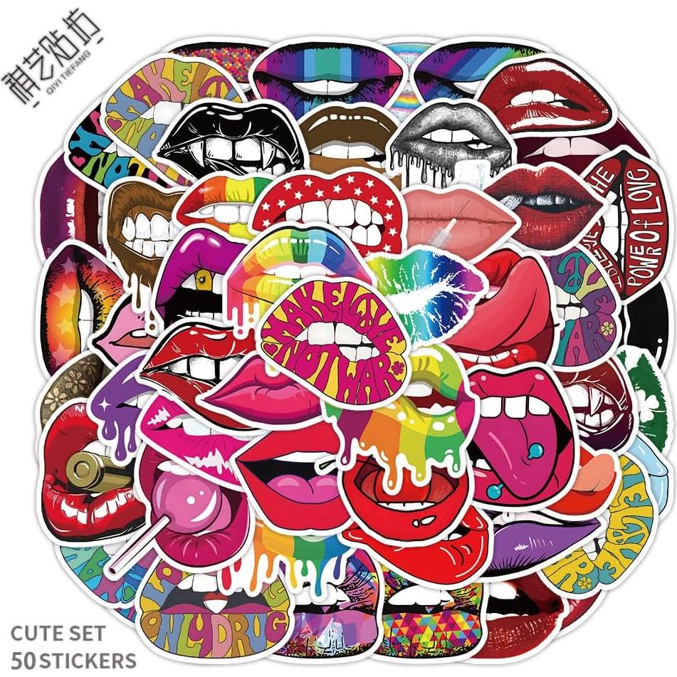 50 Etiquetas de Vinilo Impermeables Sticker Universe Labios
