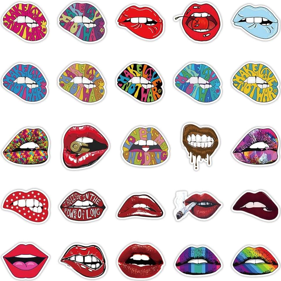 50 Etiquetas de Vinilo Impermeables Sticker Universe Labios