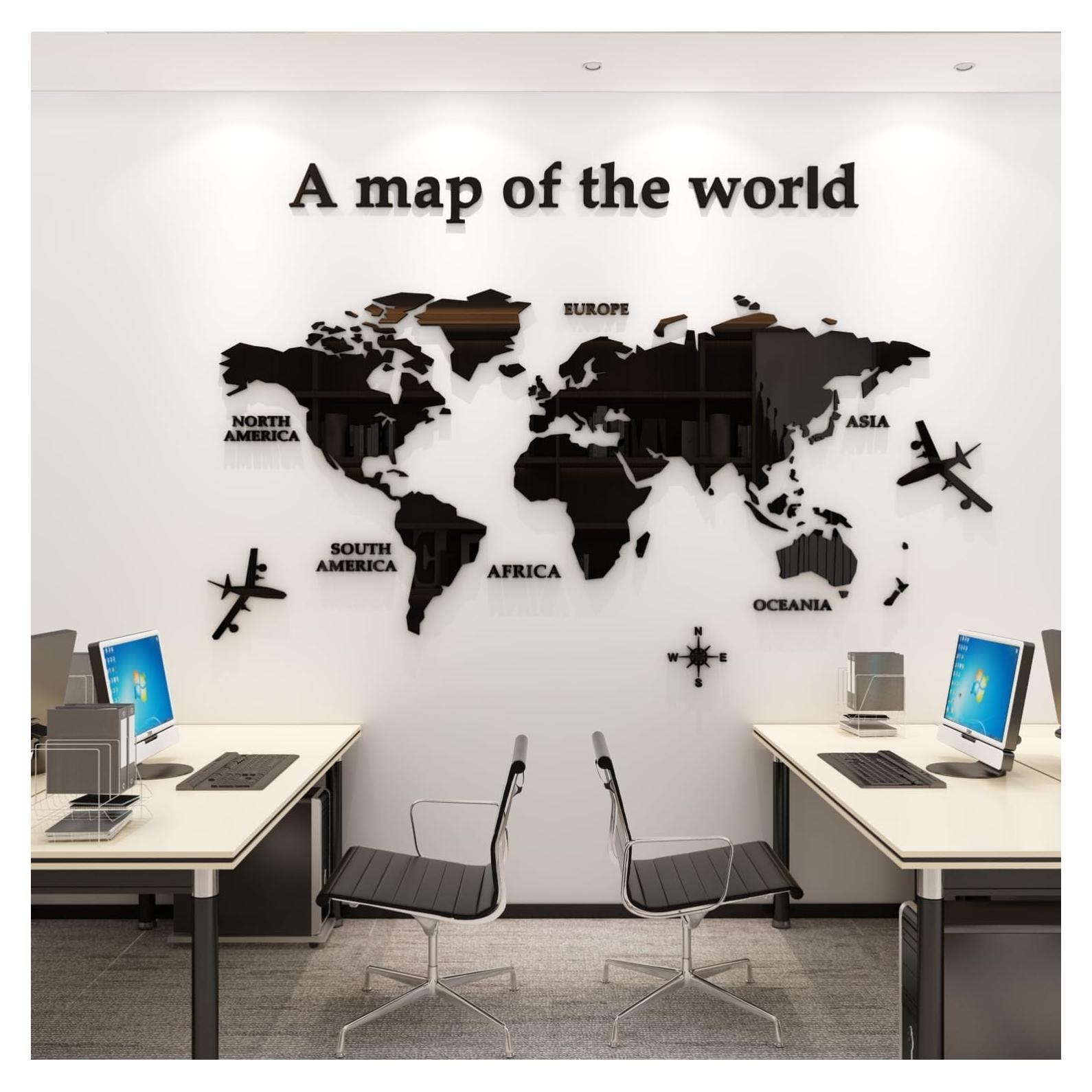 Calcomanía de Pared Mapa Mundial 3D WINDIR Negro 180x100 cm