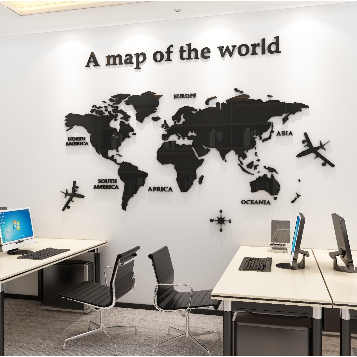 Calcomanía de Pared Mapa Mundial 3D WINDIR Negro 180x100 cm
