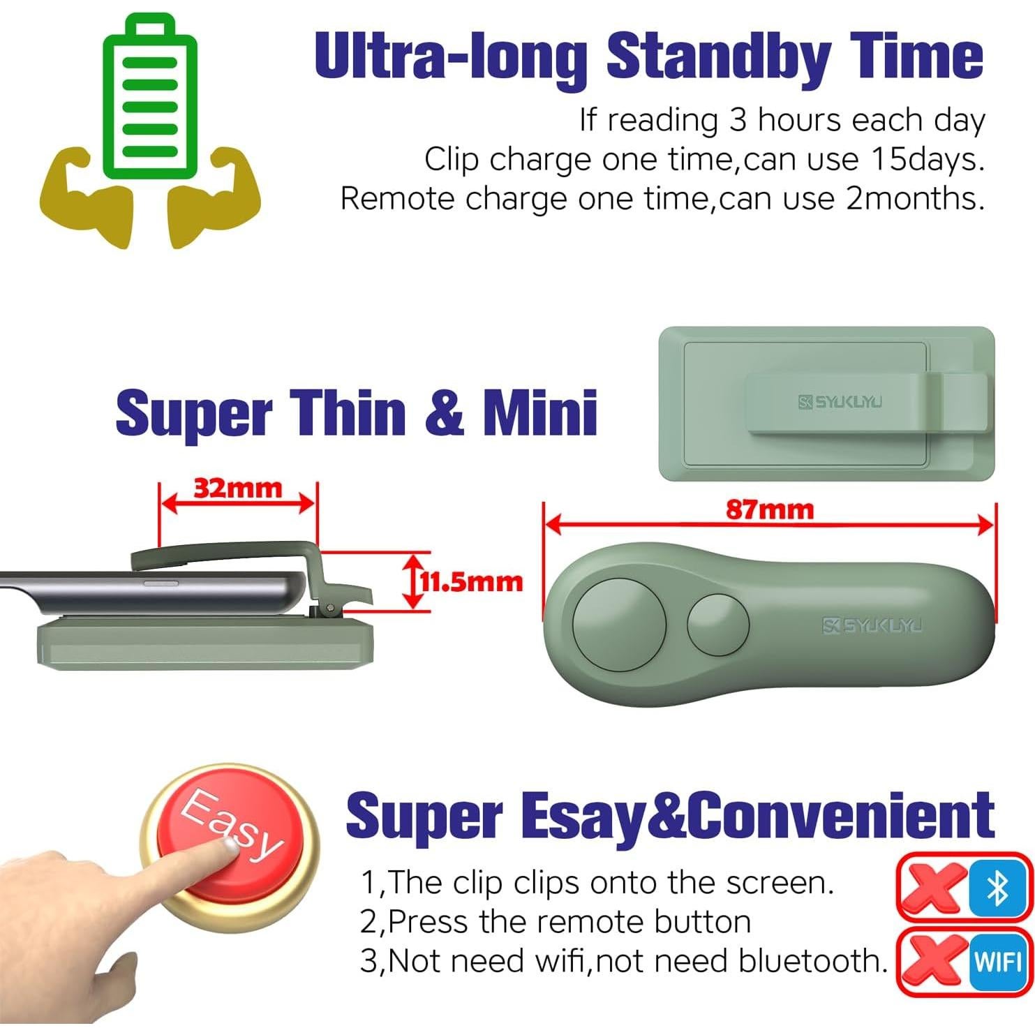 Control Remoto SK SYUKUYU para Pasar Páginas - Verde