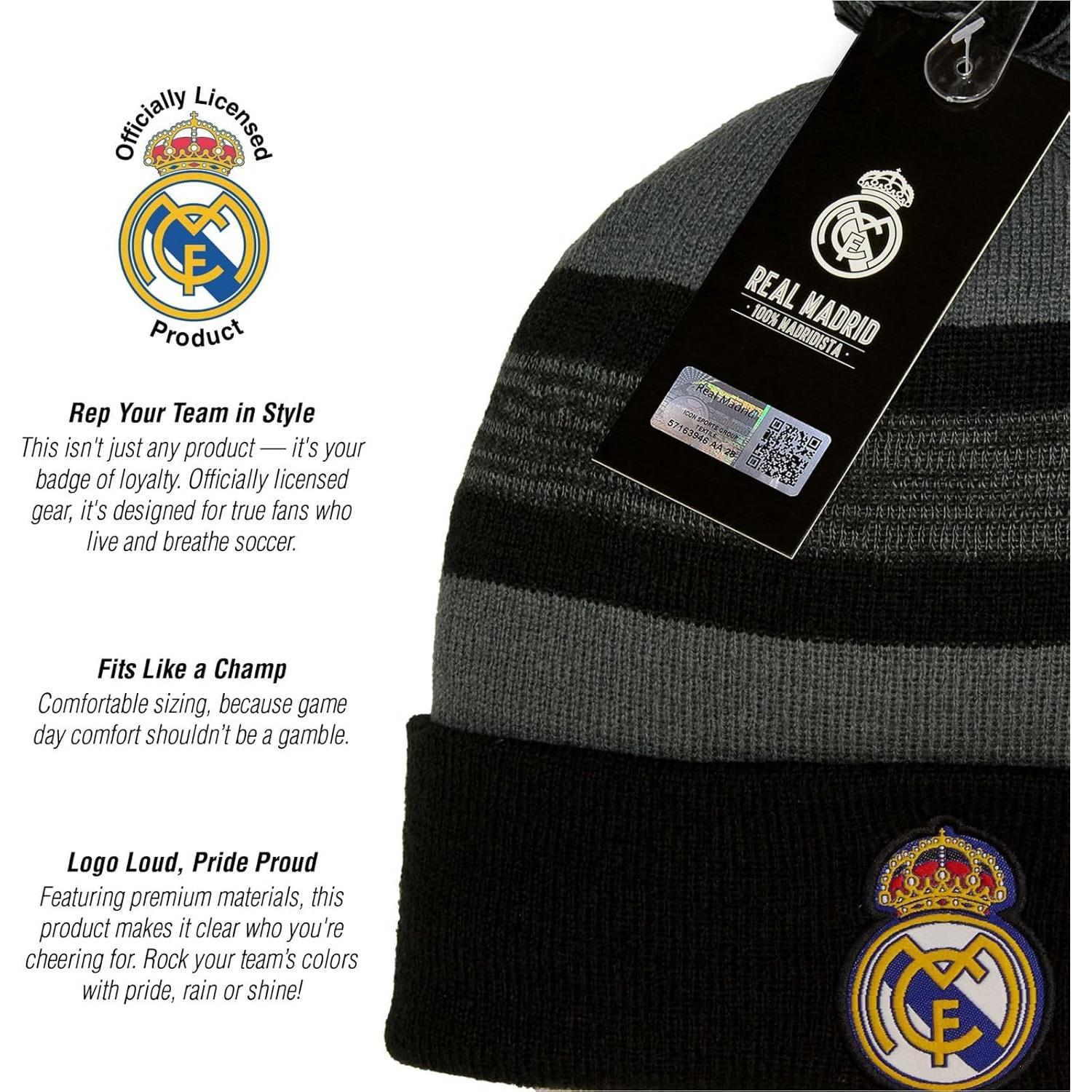 Gorro de Fútbol Icon Sports Real Madrid Gris con Logo Bordado