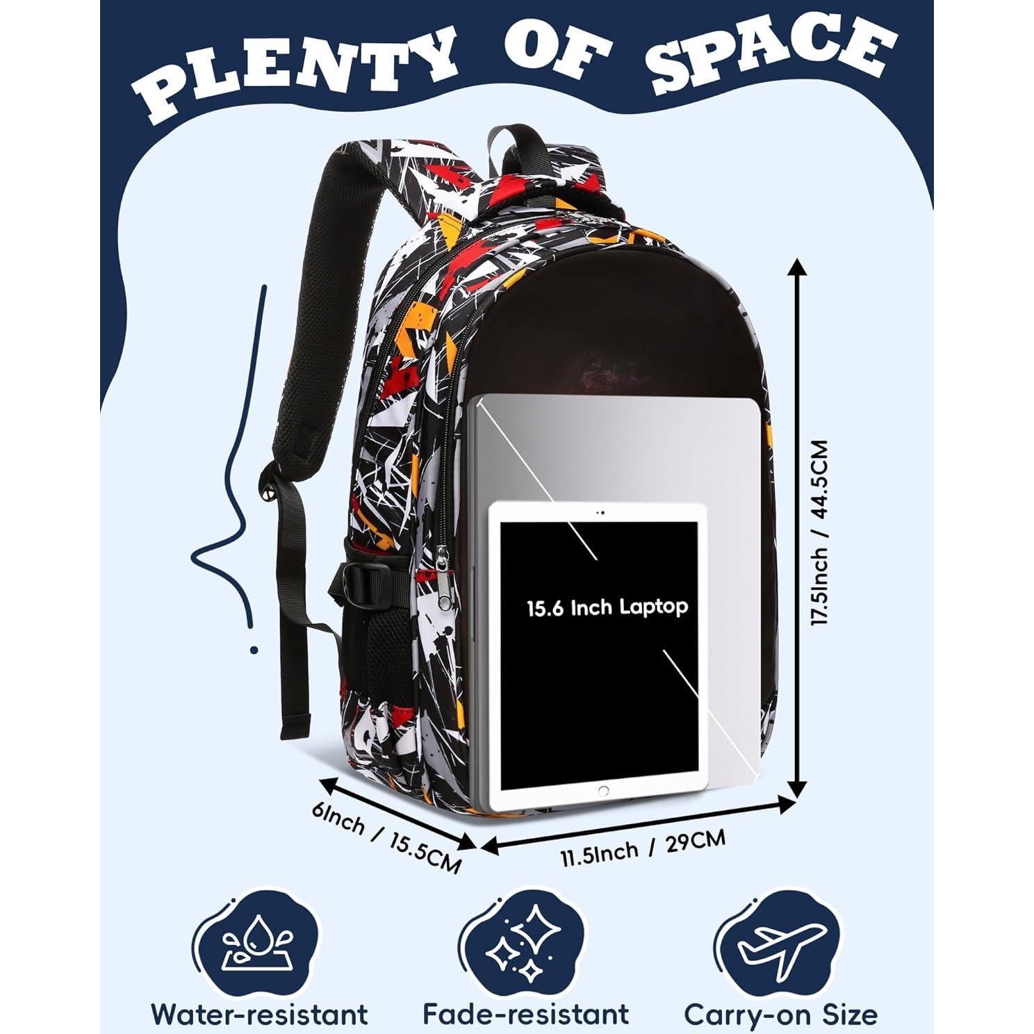 Mochila Escolar FOKDUVB para Niños 20L Negro/Blanco 6-12 Años