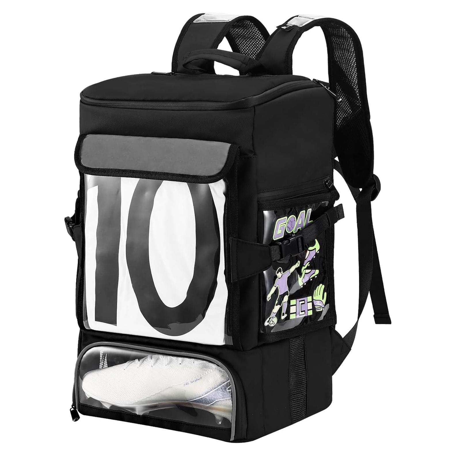 Mochila de Fútbol POIXM Negra 45L con Compartimentos y Velcro