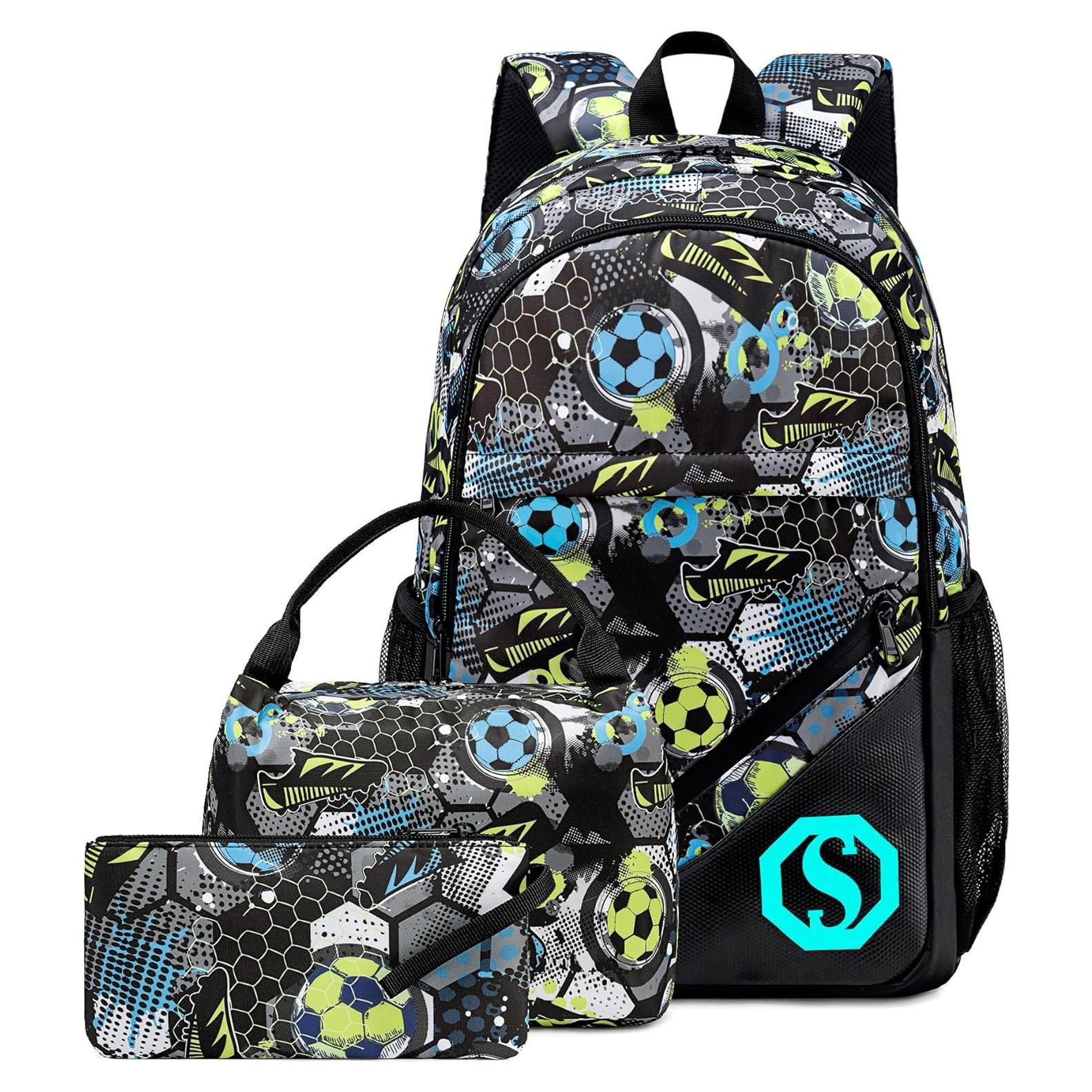 Mochila Escolar CAMTOP Niños 3 en 1 con Lonchera y Estuche