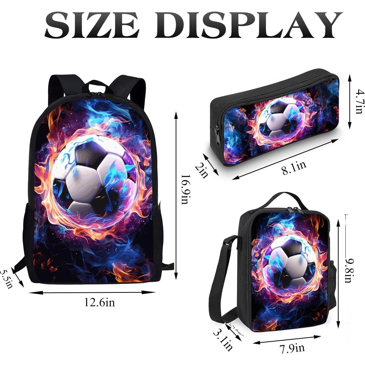 Conjunto de Mochila Escolar Fútbol 3 Piezas 17" con Lonchera