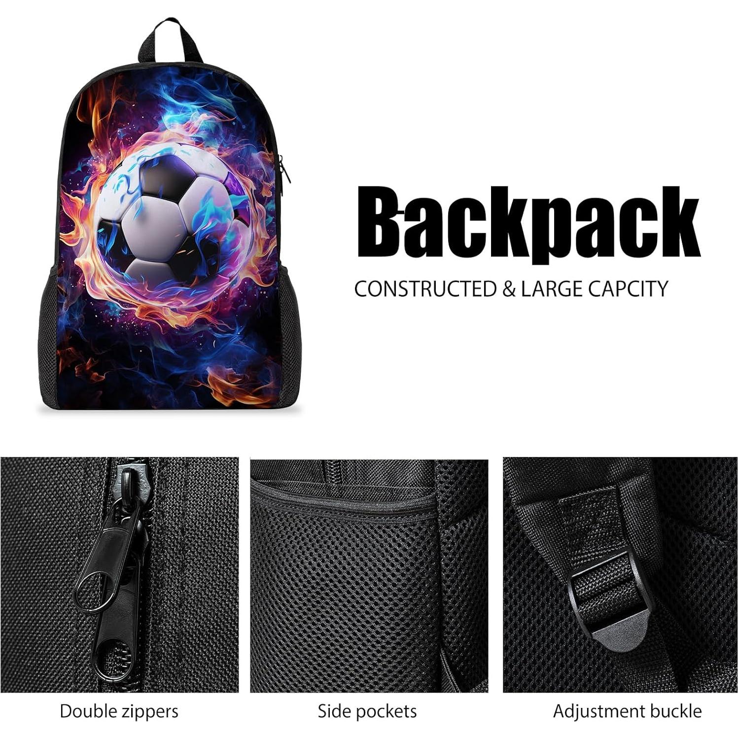 Conjunto de Mochila Escolar Fútbol 3 Piezas 17" con Lonchera