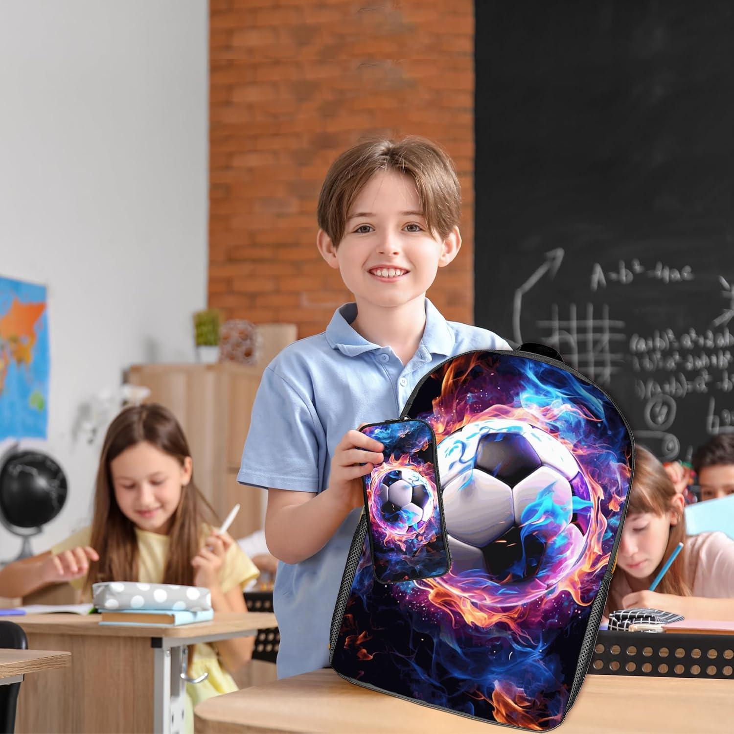 Conjunto de Mochila Escolar Fútbol 3 Piezas 17" con Lonchera