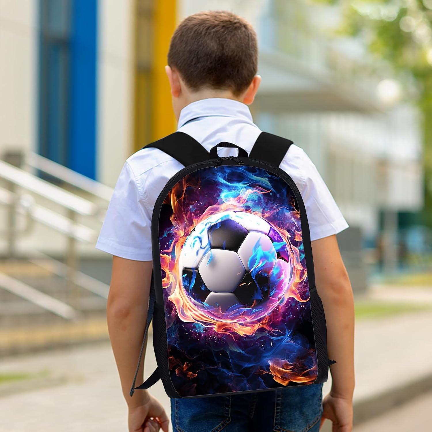 Conjunto de Mochila Escolar Fútbol 3 Piezas 17" con Lonchera