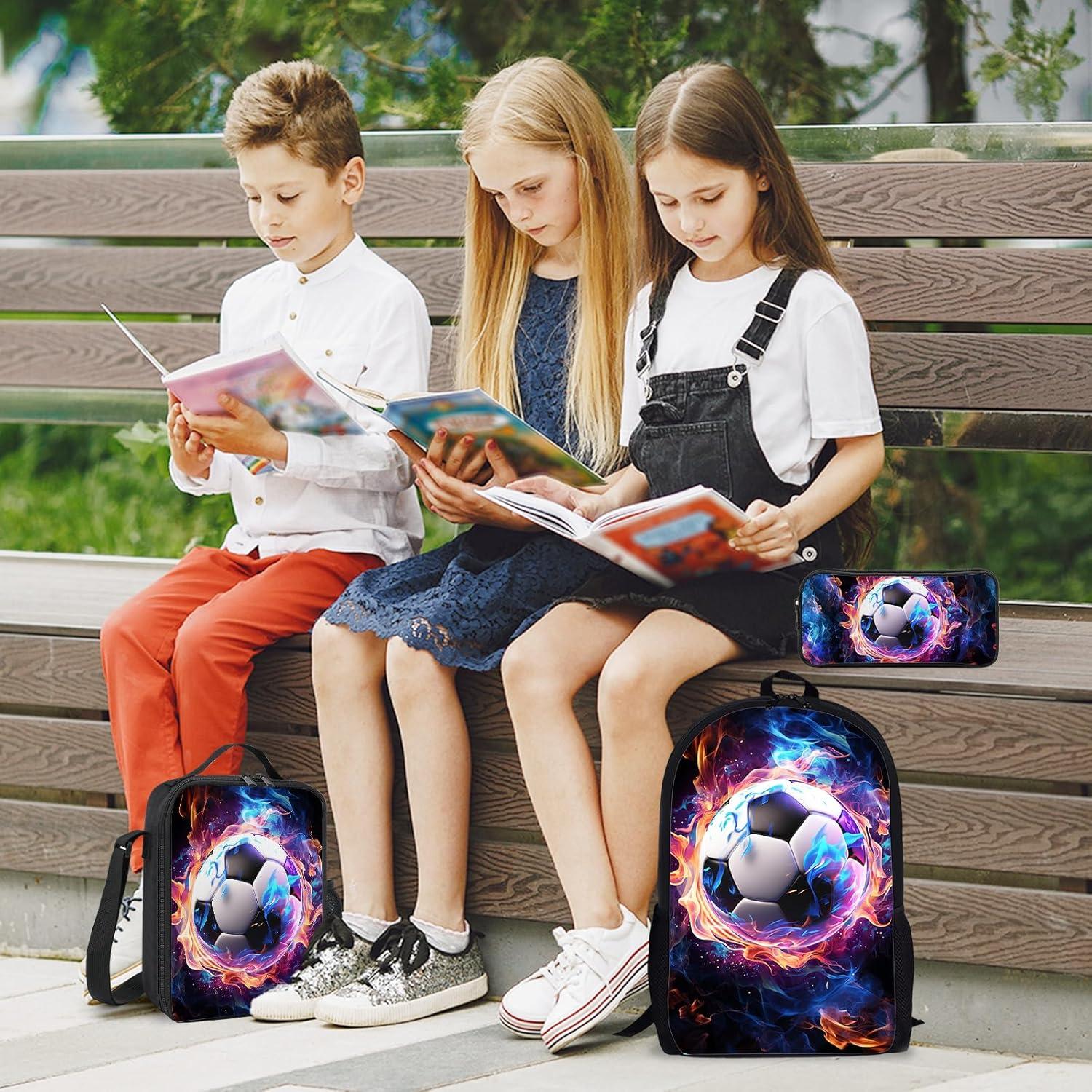 Conjunto de Mochila Escolar Fútbol 3 Piezas 17" con Lonchera