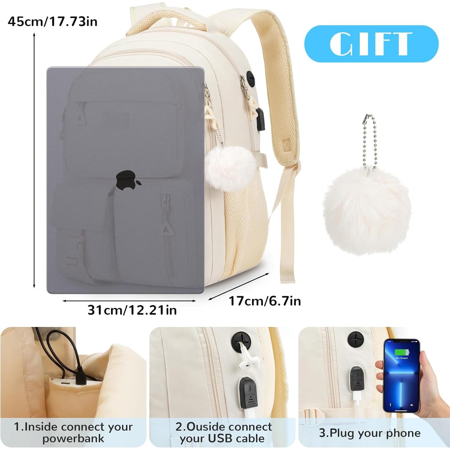 Mochila Escolar Kadilong Beige 45x31x17 cm para Chicas