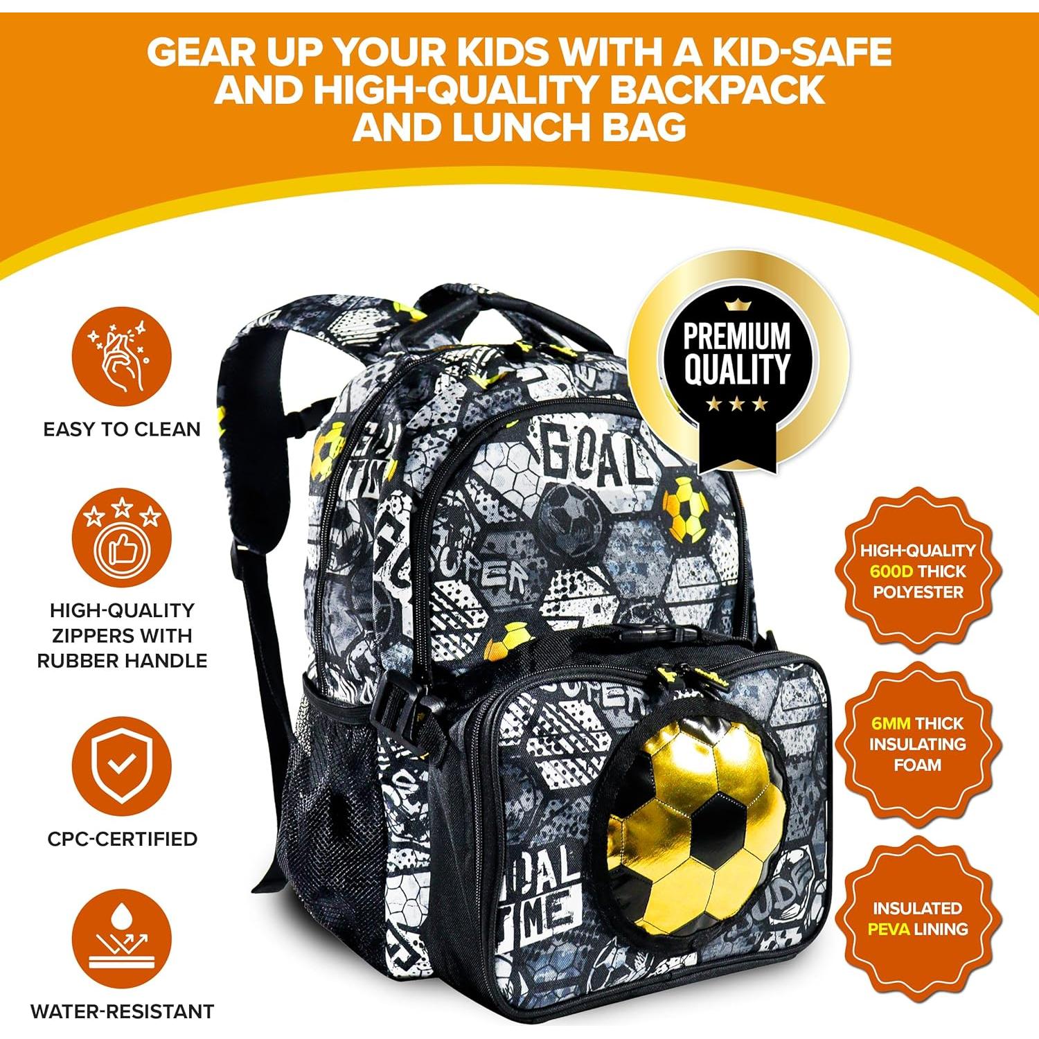 Set de 2 Mochilas de Fútbol Decorably para Niños con Bolsa de Almuerzo