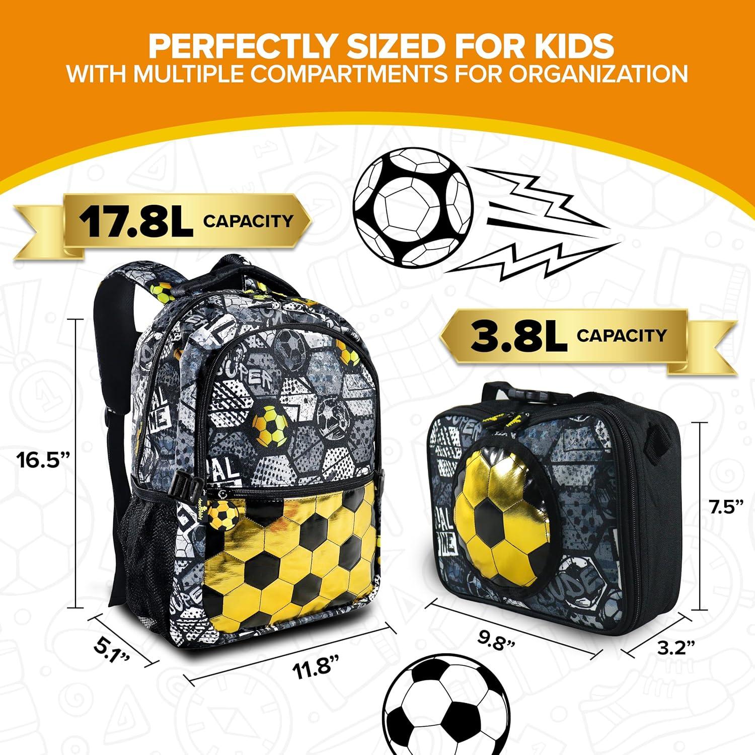 Set de 2 Mochilas de Fútbol Decorably para Niños con Bolsa de Almuerzo
