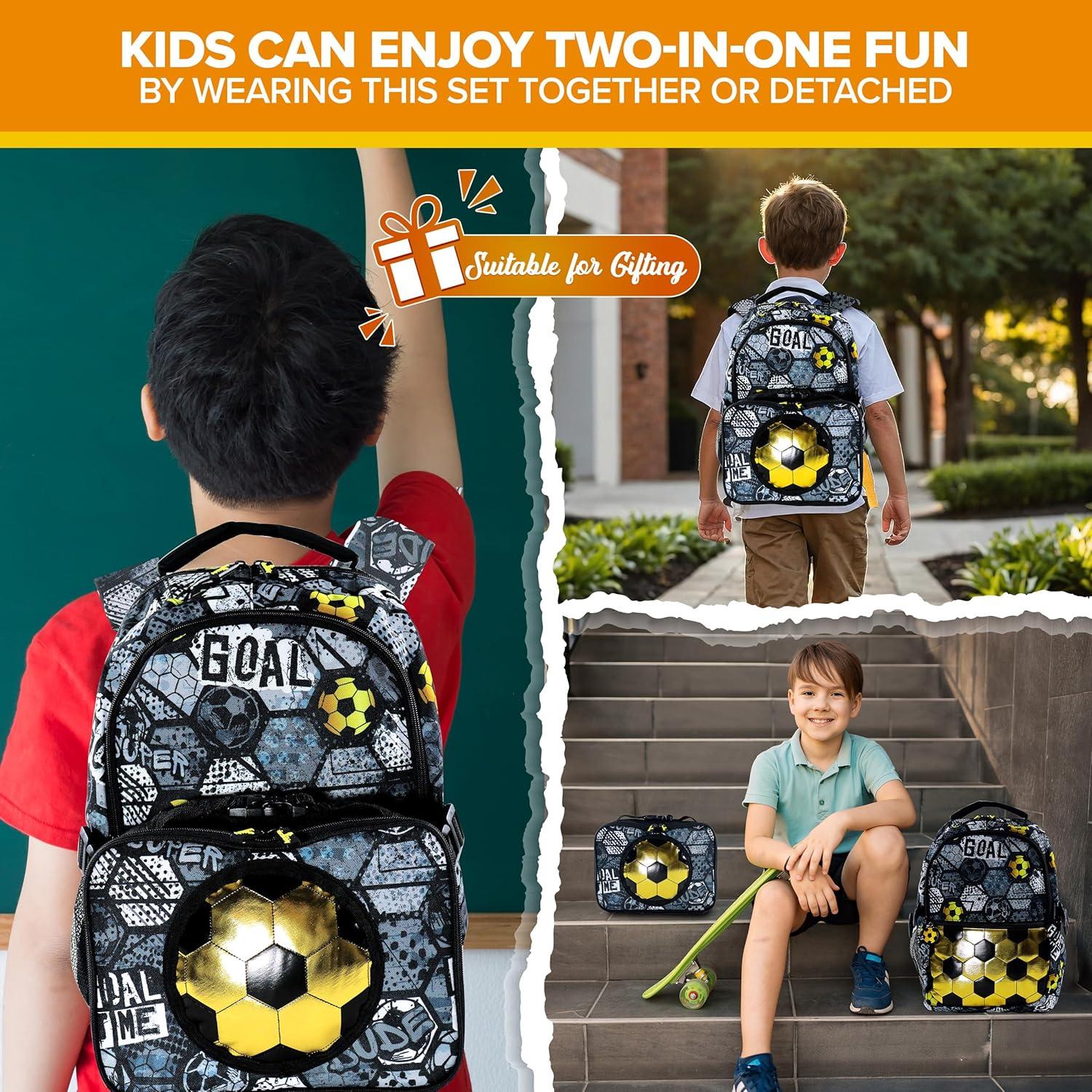 Set de 2 Mochilas de Fútbol Decorably para Niños con Bolsa de Almuerzo