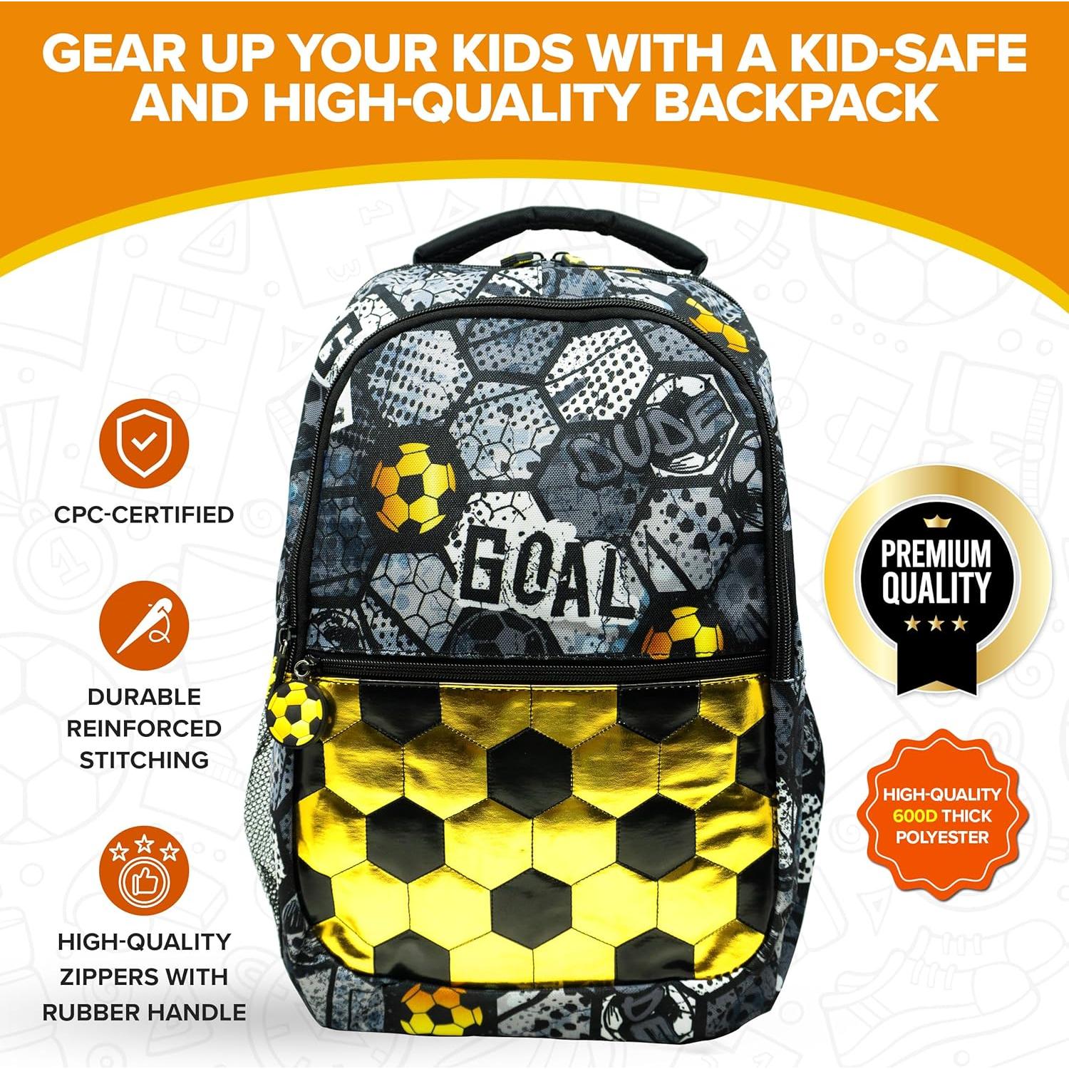 Mochila Temática para Niños Decorably 42cm Fútbol 3 Compartimentos