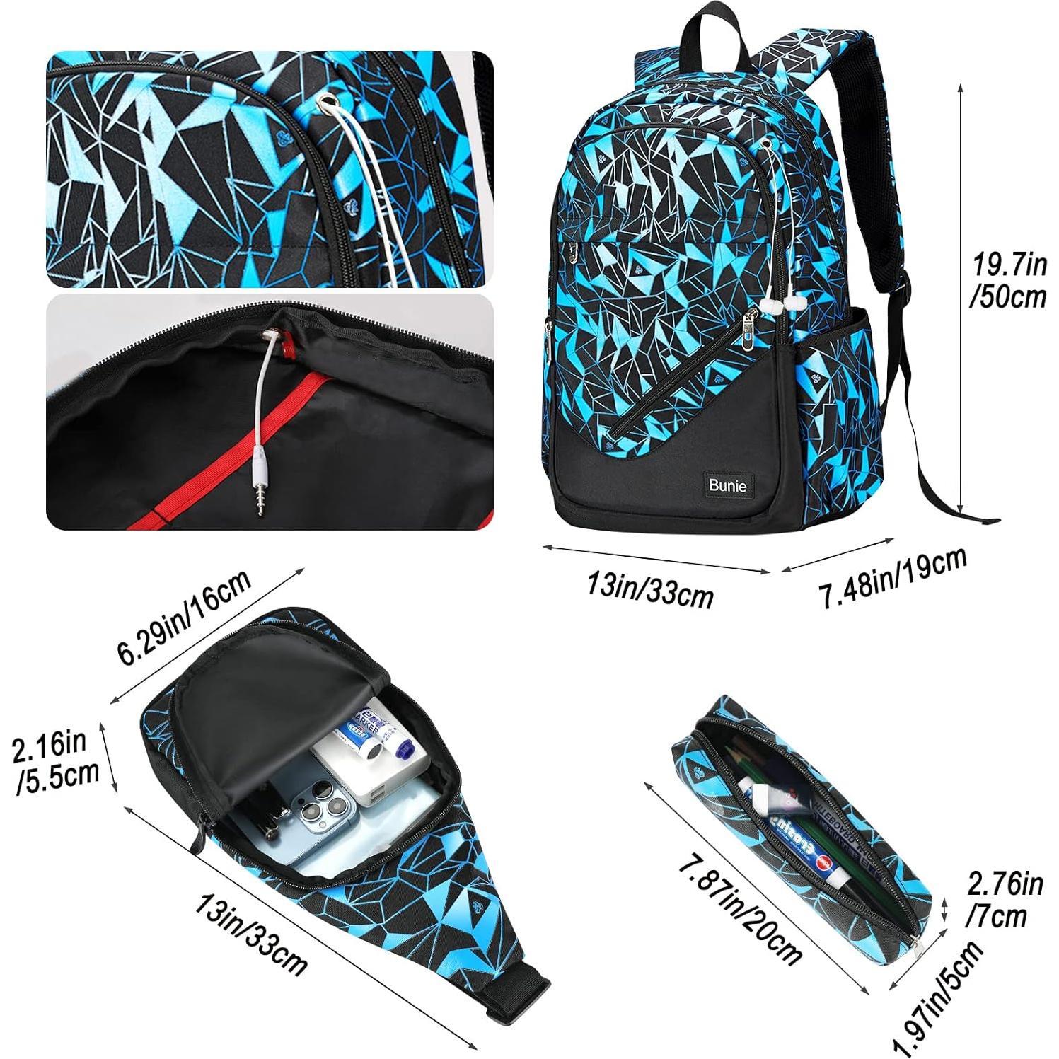 Mochila Escolar Grande Bunie Azul para Niños 7-16 Años