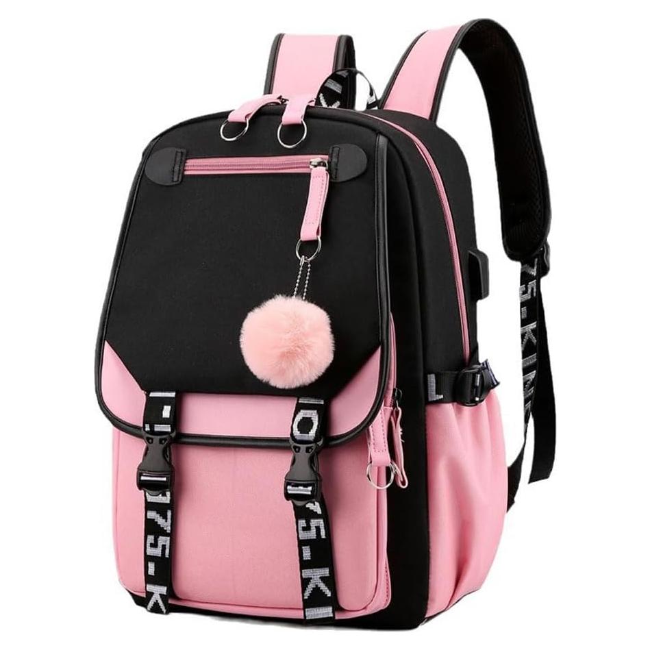 Mochila Escolar para Computadora MONMOB Rosa con Carga USB