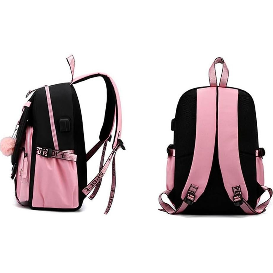 Mochila Escolar para Computadora MONMOB Rosa con Carga USB