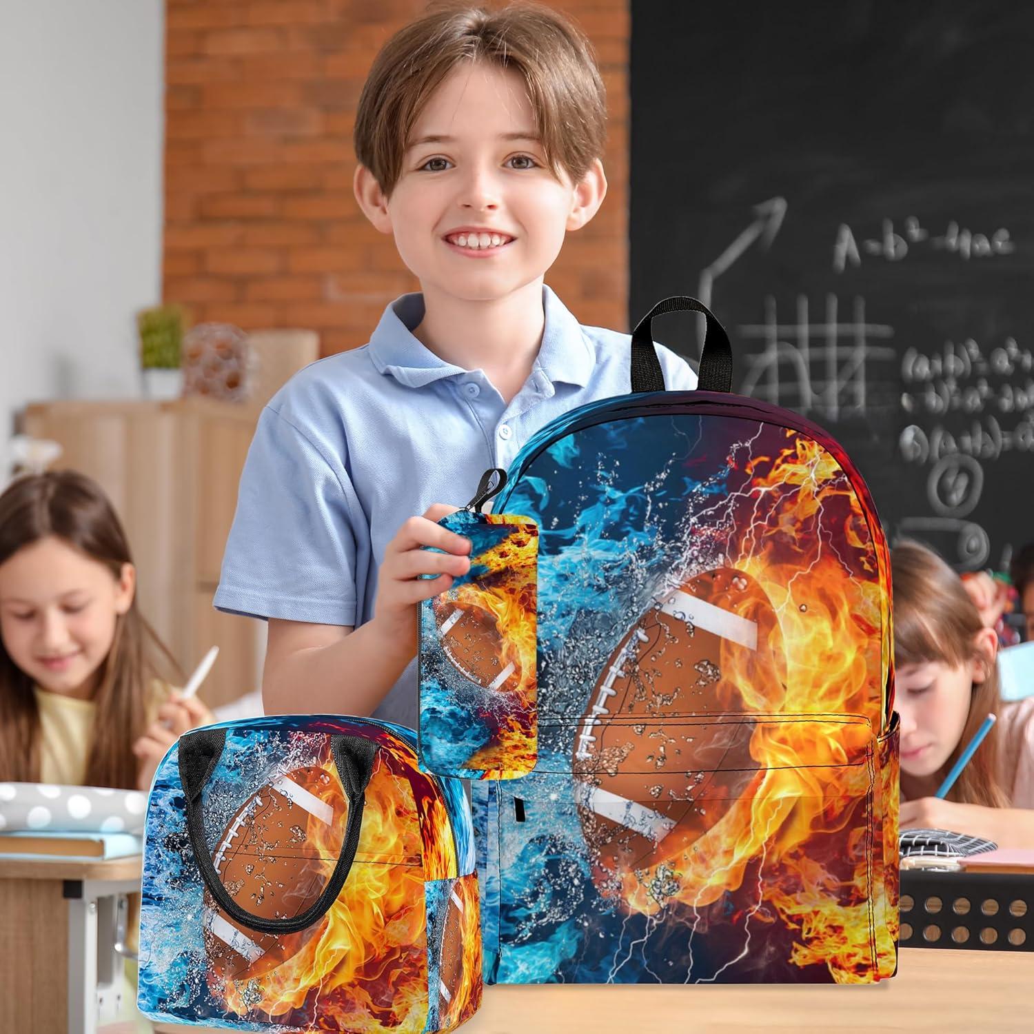 Mochila Escolar 3 Piezas Unisex con Almuerzo y Estuche - Fútbol