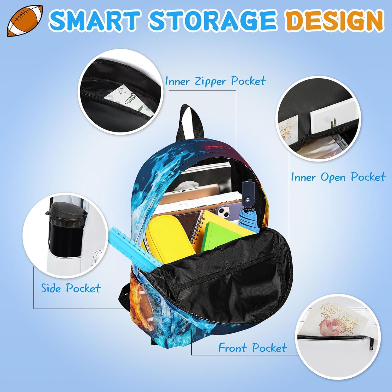 Mochila Escolar 3 Piezas Unisex con Almuerzo y Estuche - Fútbol