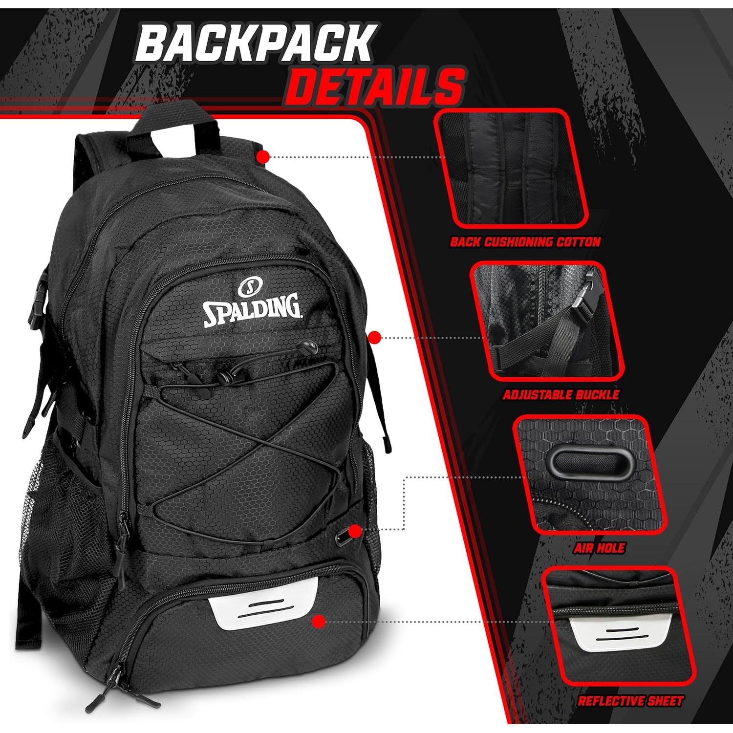 Mochila de Fútbol Spalding 30L Negra con Compartimento para Balón y Zapatos