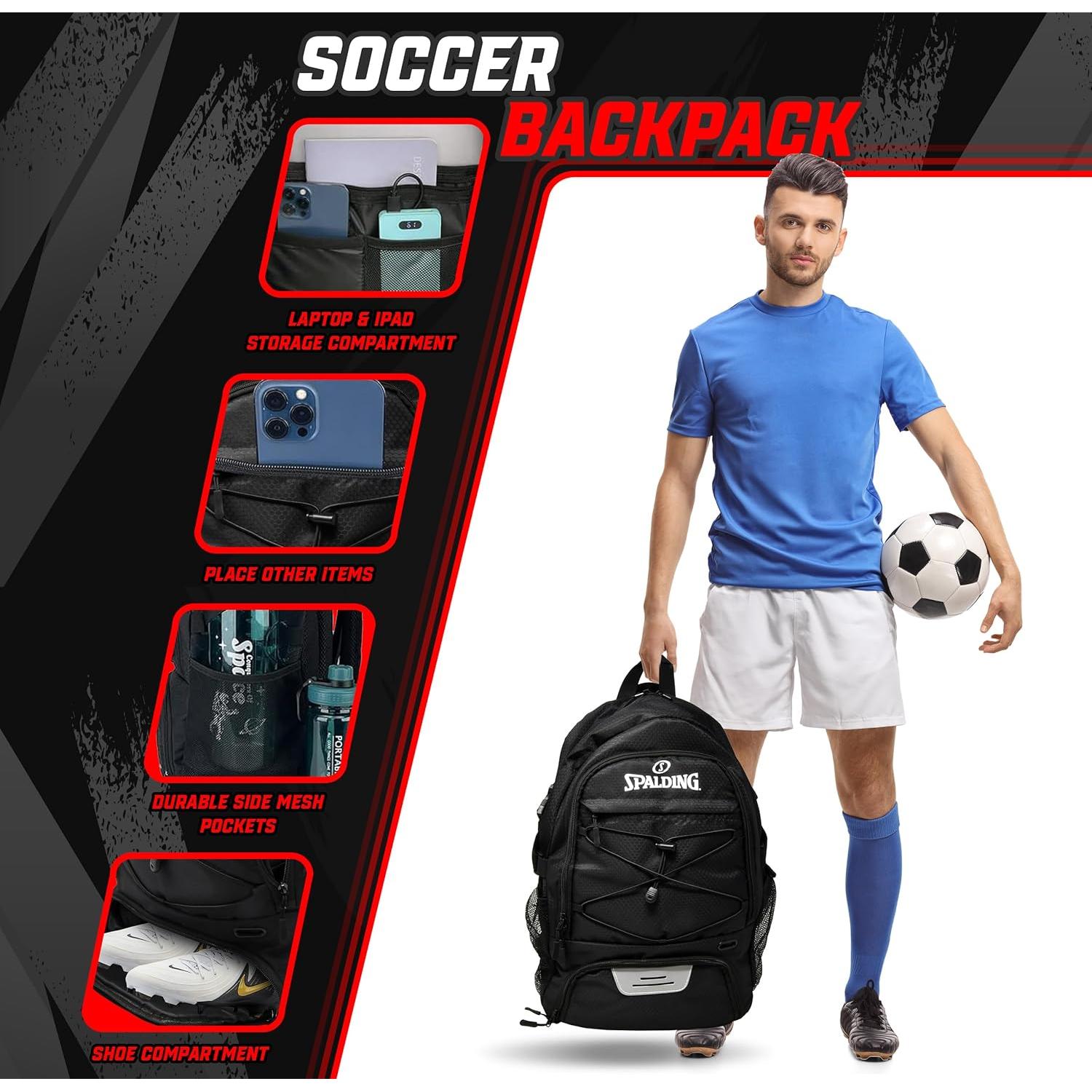 Mochila de Fútbol Spalding 30L Negra con Compartimento para Balón y Zapatos