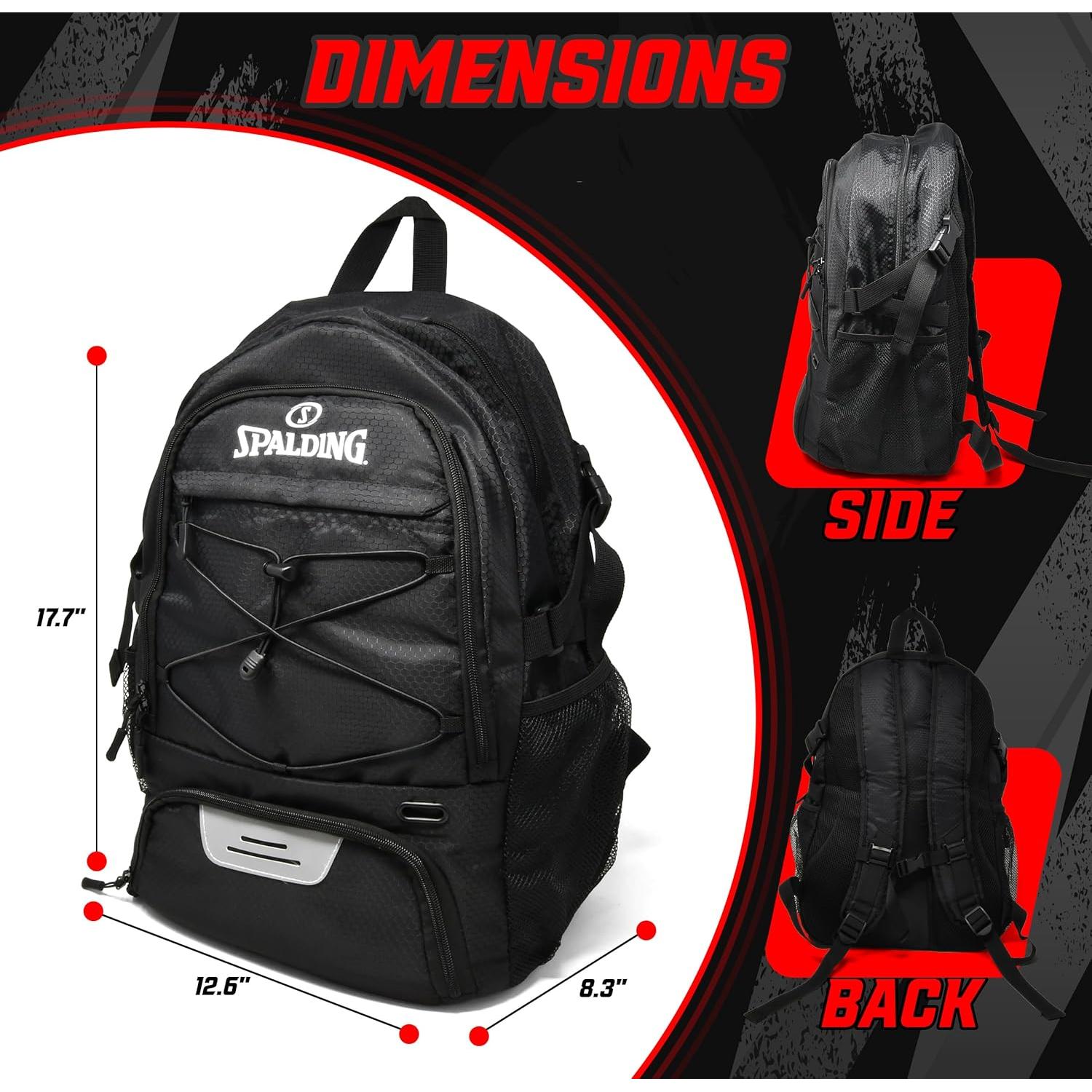 Mochila de Fútbol Spalding 30L Negra con Compartimento para Balón y Zapatos