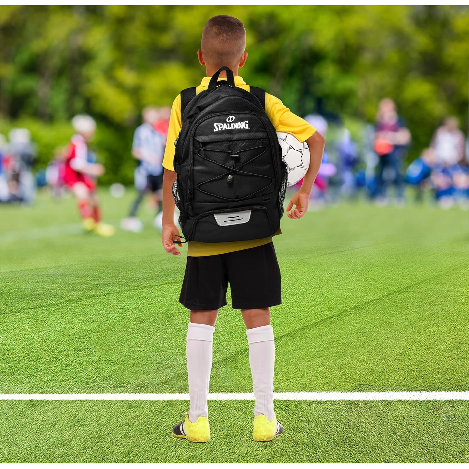 Mochila de Fútbol Spalding 30L Negra con Compartimento para Balón y Zapatos