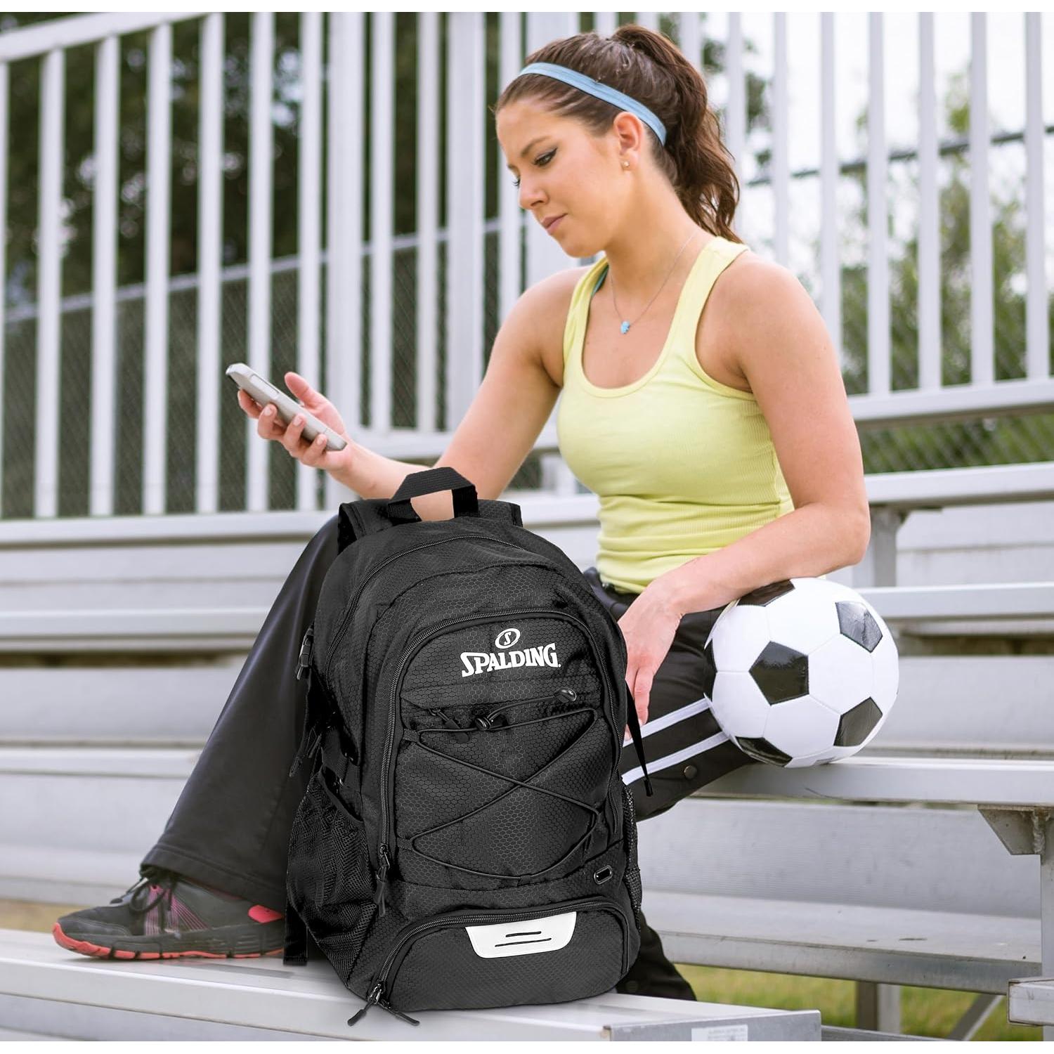 Mochila de Fútbol Spalding 30L Negra con Compartimento para Balón y Zapatos