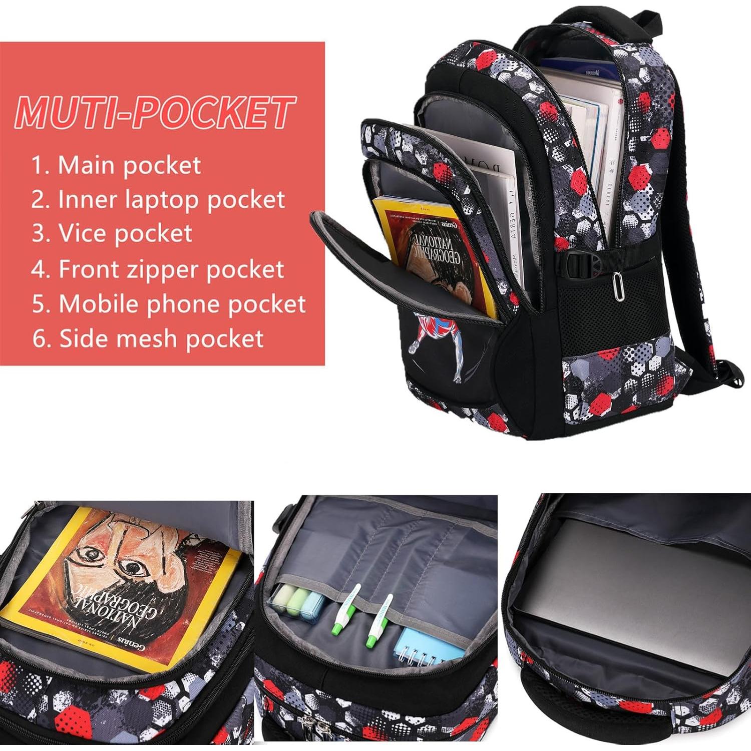 Mochila Camo Ligera para Niños 20L - Jugador de Fútbol Rojo