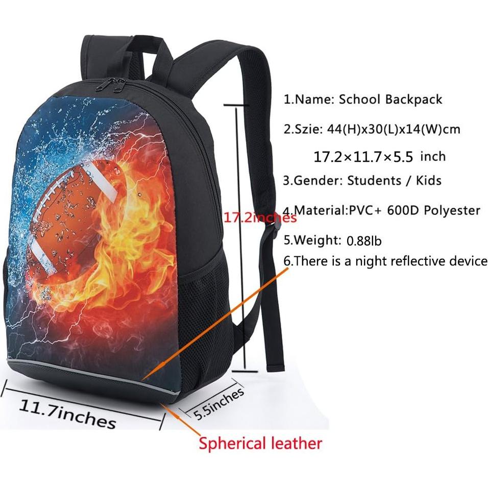 Mochila Escolar Niños Unisex Patrón Rugby Ardiente 20L