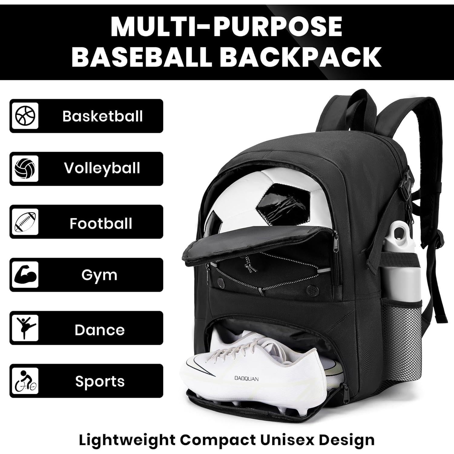 Mochila Deportiva Resistente al Agua ZQN-BAG-ALL - Negro