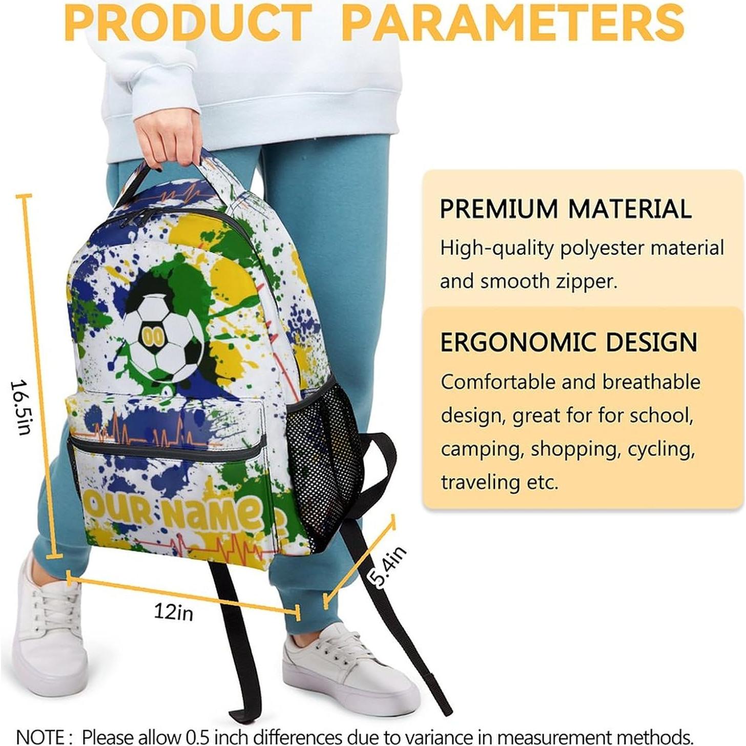 Mochila Escolar de Fútbol Personalizada PoshWrap 41.9x30.5 cm