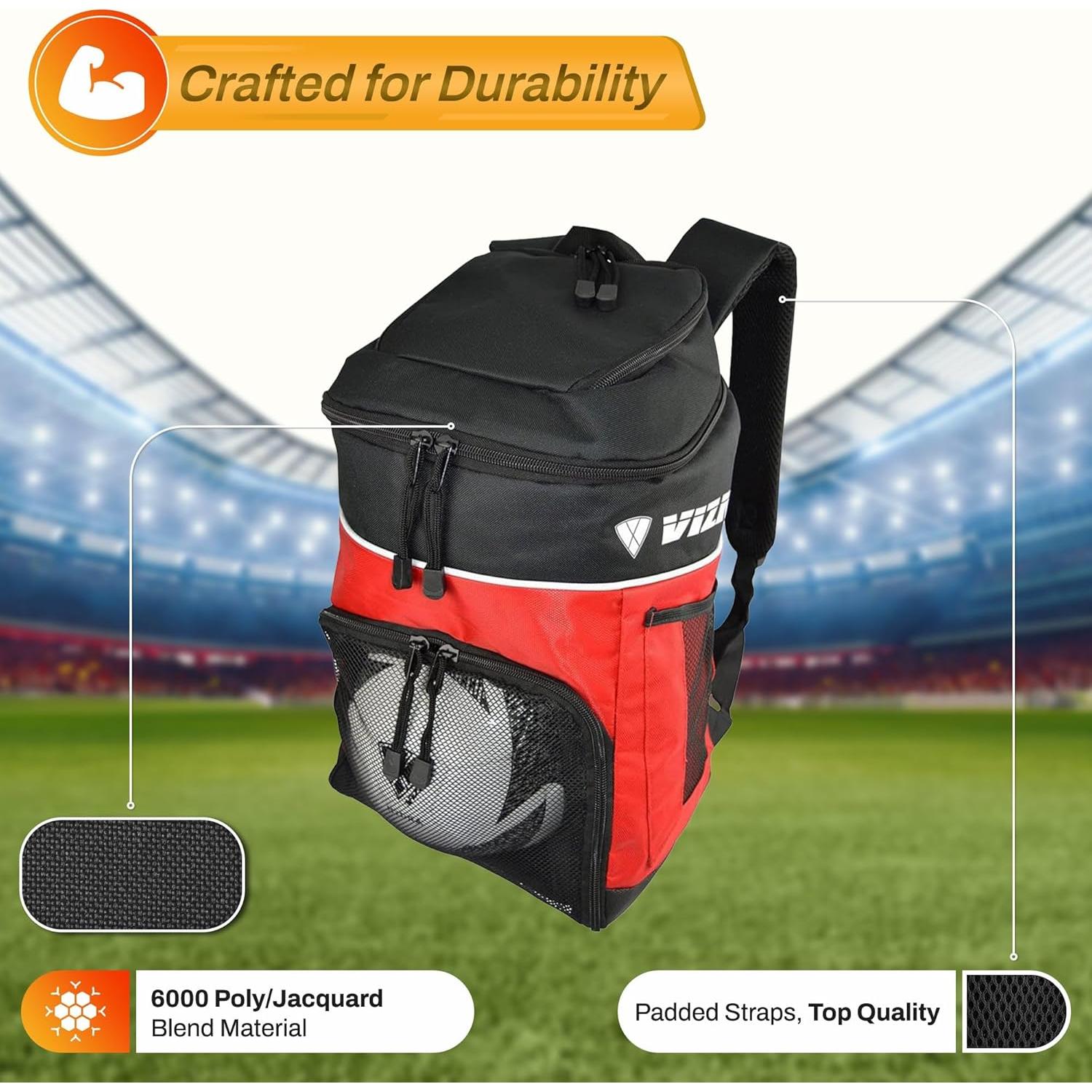 Mochila de Fútbol Vizari Titan Roja - Resistente al Agua, Compartimentos