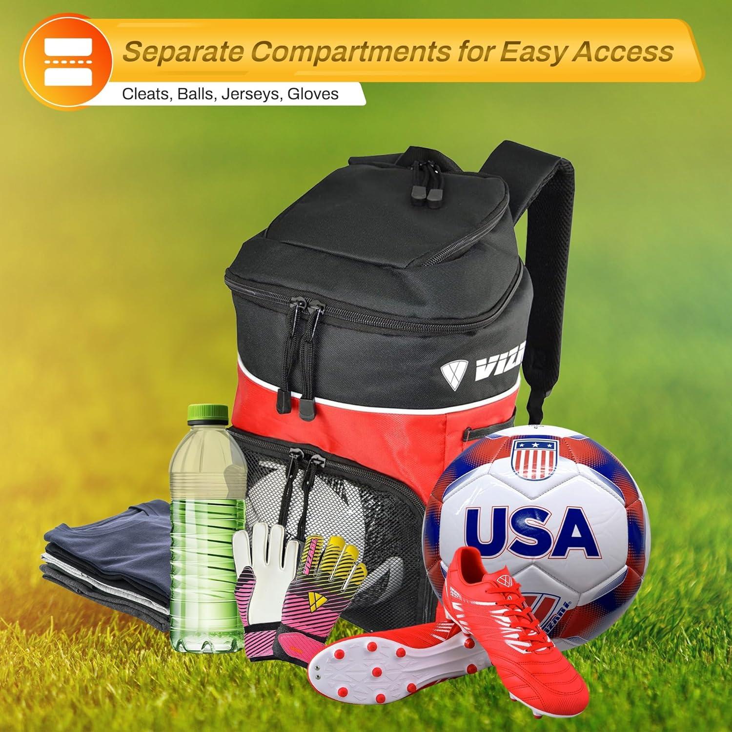 Mochila de Fútbol Vizari Titan Roja - Resistente al Agua, Compartimentos
