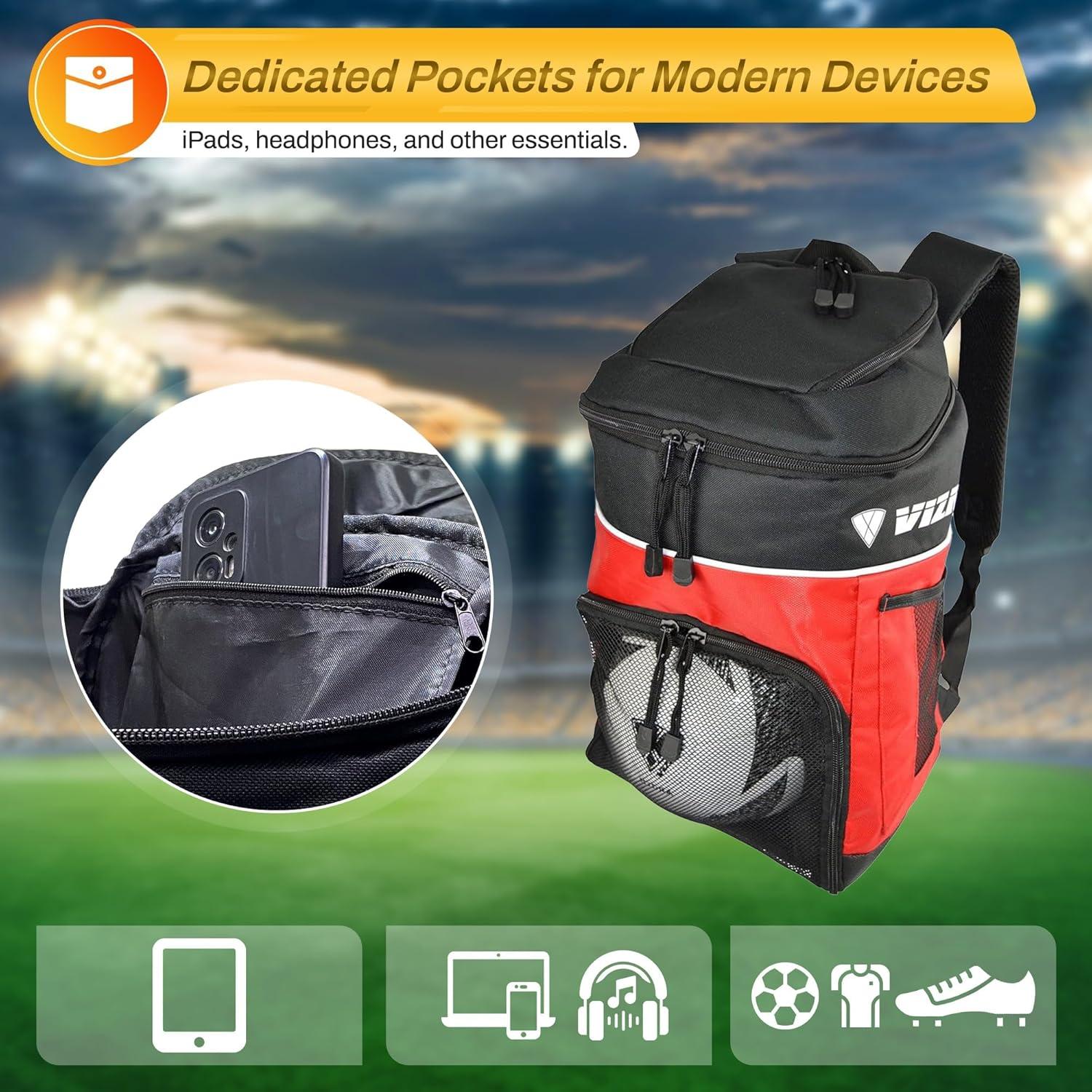 Mochila de Fútbol Vizari Titan Roja - Resistente al Agua, Compartimentos
